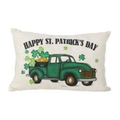 12 In. H Faux Burlap Happy St. Patrick's Truck Pillow -The Home Depot Shop glitzhome seasonal decorations 2004200002 4f 1000
