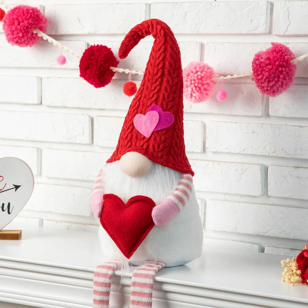 28.25 In. H Fabric Valentine's Gnome Shelf Sitter With Dangling Legs 4 28.25 In. H Fabric Valentine's Gnome Shelf Sitter With Dangling Legs - Image 4