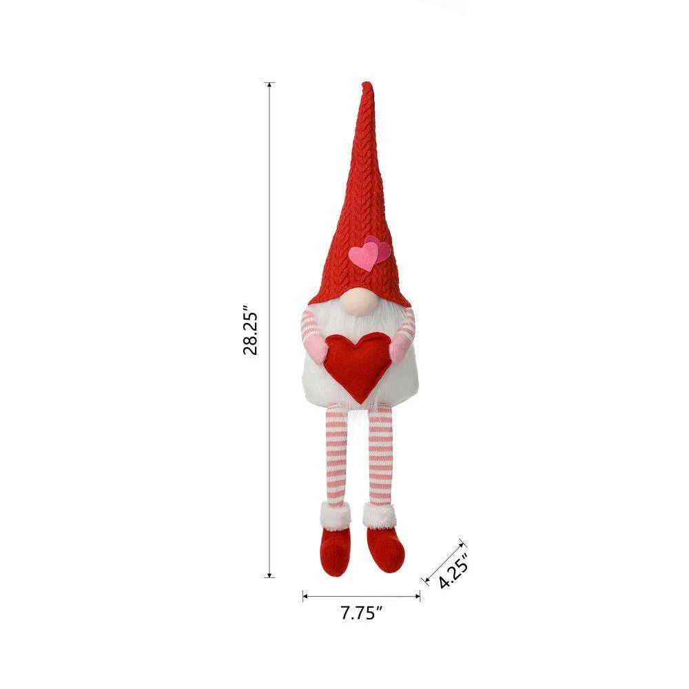 28.25 In. H Fabric Valentine's Gnome Shelf Sitter With Dangling Legs 2 28.25 In. H Fabric Valentine's Gnome Shelf Sitter With Dangling Legs - Image 2