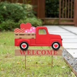 24 In. H Metal/Wooden Valentine's Truck Yard Stake Or Hanging Sign (KD, 2 Function) -The Home Depot Shop glitzhome seasonal decorations 2005000055 1f 1000
