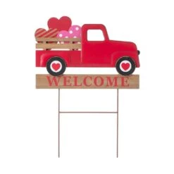 24 In. H Metal/Wooden Valentine's Truck Yard Stake Or Hanging Sign (KD, 2 Function)