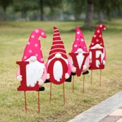 24 In. H Set Of 4 Metal Valentine's LOVE Gnome Yard Stake/Hanging Sign (KD, 2 Function) -The Home Depot Shop glitzhome seasonal decorations 2005000057 1f 1000