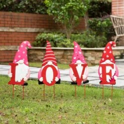24 In. H Set Of 4 Metal Valentine's LOVE Gnome Yard Stake/Hanging Sign (KD, 2 Function) -The Home Depot Shop glitzhome seasonal decorations 2005000057 4f 1000