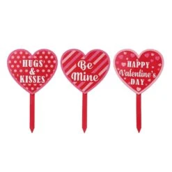 15 In. H Set Of 3 Wooden Heart-Shaped Yard Stake