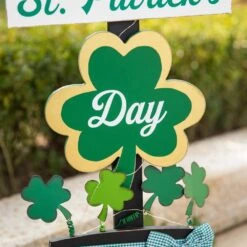 42 In. H Lighted St. Patrick's Wooden Shamrocks Porch Decor -The Home Depot Shop glitzhome seasonal decorations 2015600003 44 1000