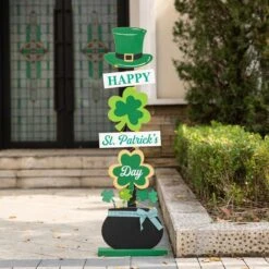 42 In. H Lighted St. Patrick's Wooden Shamrocks Porch Decor -The Home Depot Shop glitzhome seasonal decorations 2015600003 77 1000