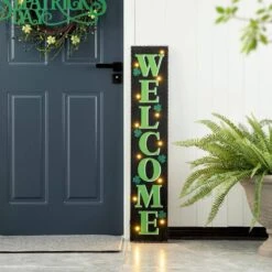 42 In. H Lighted St. Patrick's Wooden WELCOME Porch Sign -The Home Depot Shop glitzhome seasonal decorations 2015600005 1f 1000