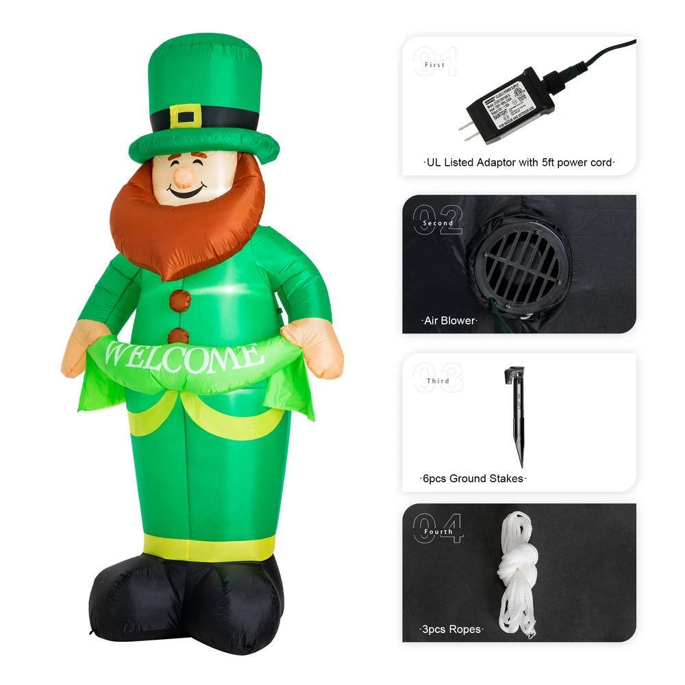95 In. H Lighted St. Patrick's Inflatable Leprechaun Decor 5 95 In. H Lighted St. Patrick's Inflatable Leprechaun Decor - Image 5