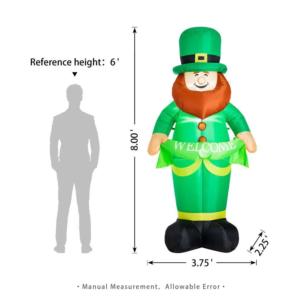 95 In. H Lighted St. Patrick's Inflatable Leprechaun Decor 3 95 In. H Lighted St. Patrick's Inflatable Leprechaun Decor - Image 3