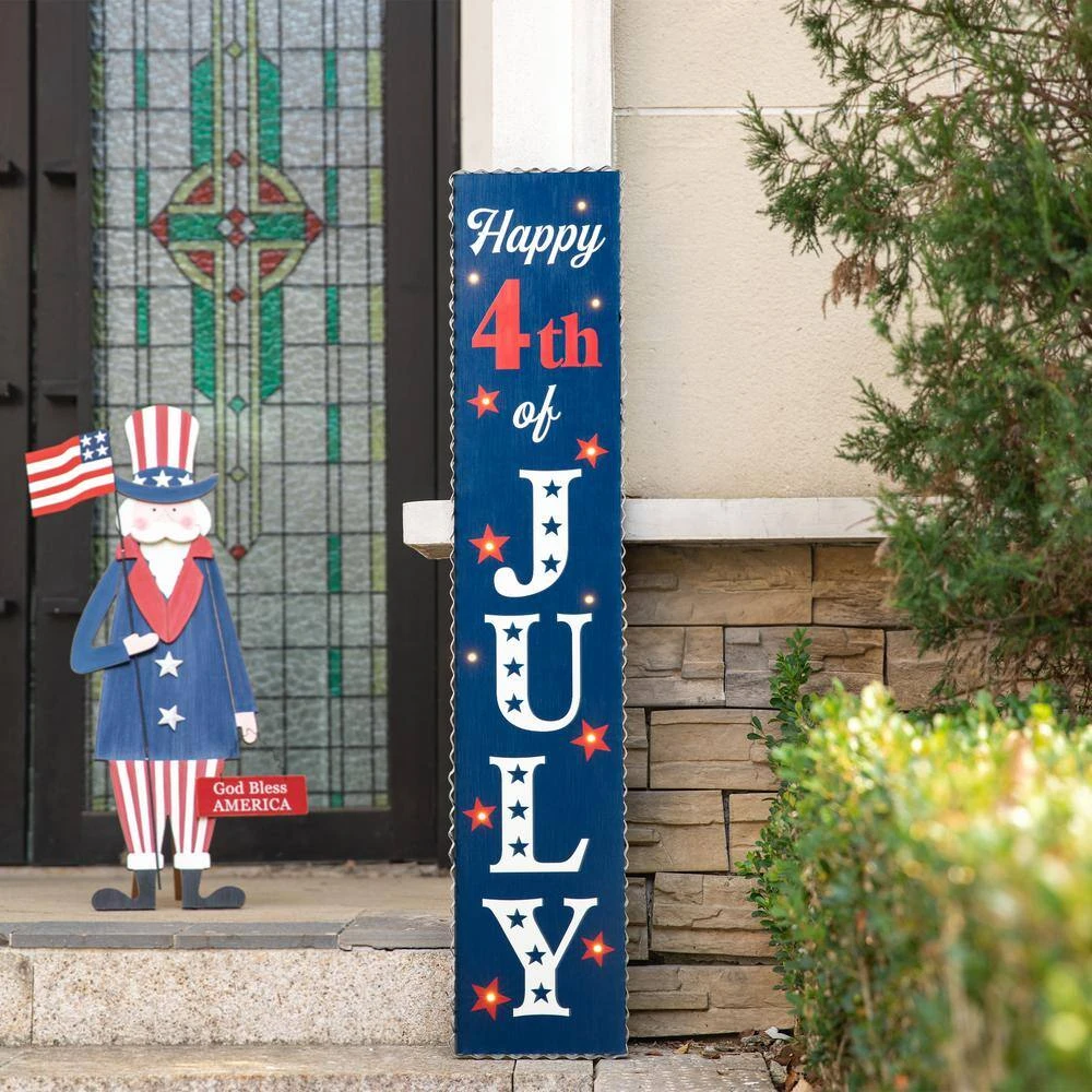 42.5 In. H Lighted Wooden Happy July 4th Porch Sign 2 42.5 In. H Lighted Wooden Happy July 4th Porch Sign - Image 2