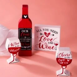 9 In. H Wooden Valentine's Wine And Cup Gift Set Table Decor -The Home Depot Shop glitzhome seasonal decorations 2019400004 31 1000