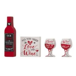 9 In. H Wooden Valentine's Wine And Cup Gift Set Table Decor