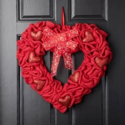 17.75 In. H Valentine Fabric Heart Wreath -The Home Depot Shop glitzhome seasonal decorations 2019400013 1f 1000