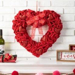 17.75 In. H Valentine Fabric Heart Wreath -The Home Depot Shop glitzhome seasonal decorations 2019400013 4f 1000