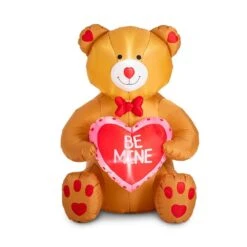65 In. Lighted Valentine's Inflatable Bear With Heart Decor
