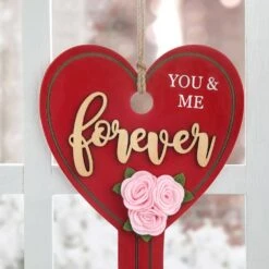 14 In. H Valentine's Wooden Key-shaped Door Hanger -The Home Depot Shop glitzhome seasonal decorations 2019400024 4f 1000