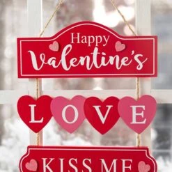 13.50 In. H Valentine's Wooden LOVE Word Sign Door Hanger -The Home Depot Shop glitzhome seasonal decorations 2019400025 1f 1000