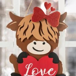 18 In. H Valentine's Wooden Highland Cow With Heart Door Hanger 16 18 In. H Valentine's Wooden Highland Cow With Heart Door Hanger -The Home Depot Shop glitzhome seasonal decorations 2019400026 44 1000