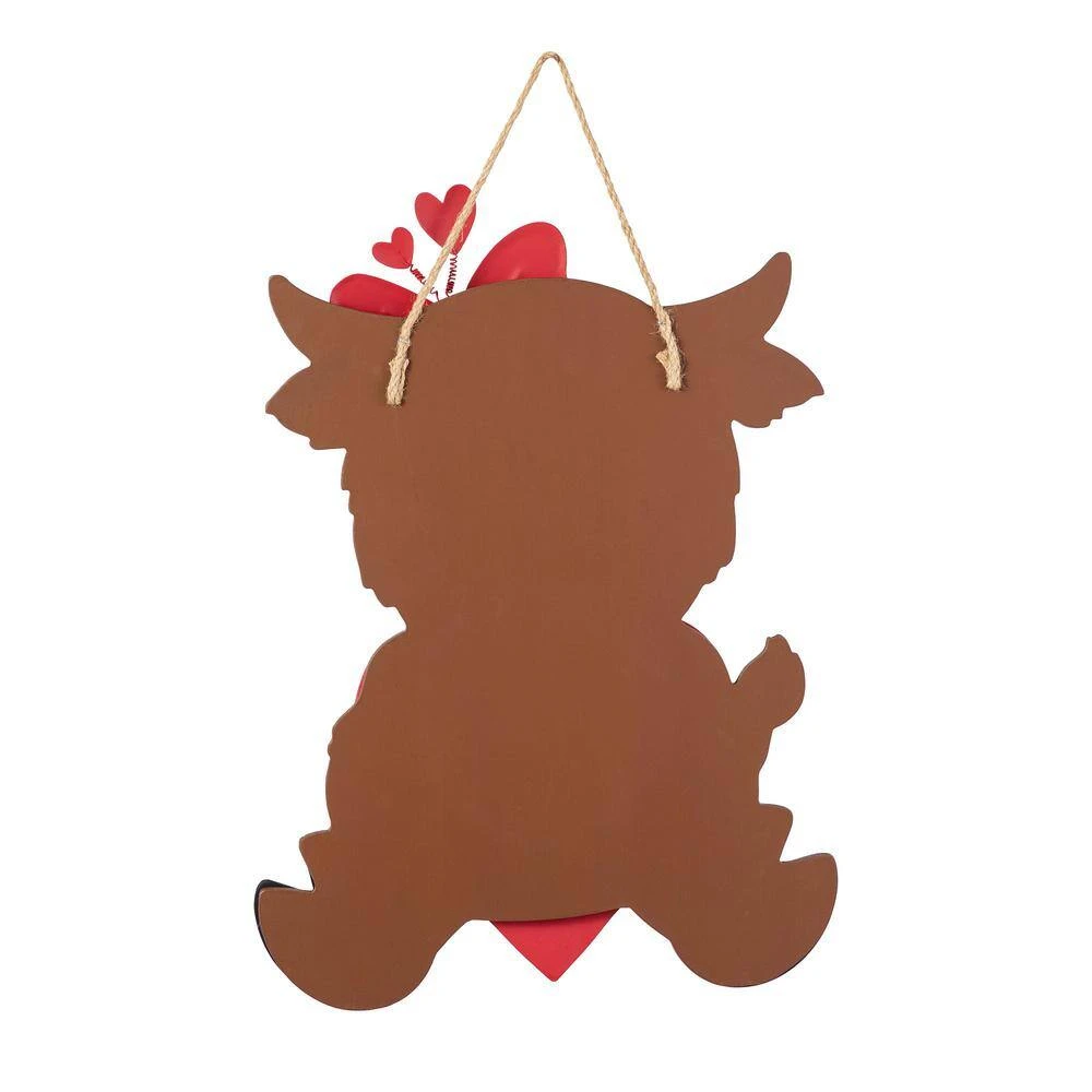 18 In. H Valentine's Wooden Highland Cow With Heart Door Hanger 3 18 In. H Valentine's Wooden Highland Cow With Heart Door Hanger - Image 3