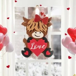 18 In. H Valentine's Wooden Highland Cow With Heart Door Hanger 12 18 In. H Valentine's Wooden Highland Cow With Heart Door Hanger -The Home Depot Shop glitzhome seasonal decorations 2019400026 77 1000