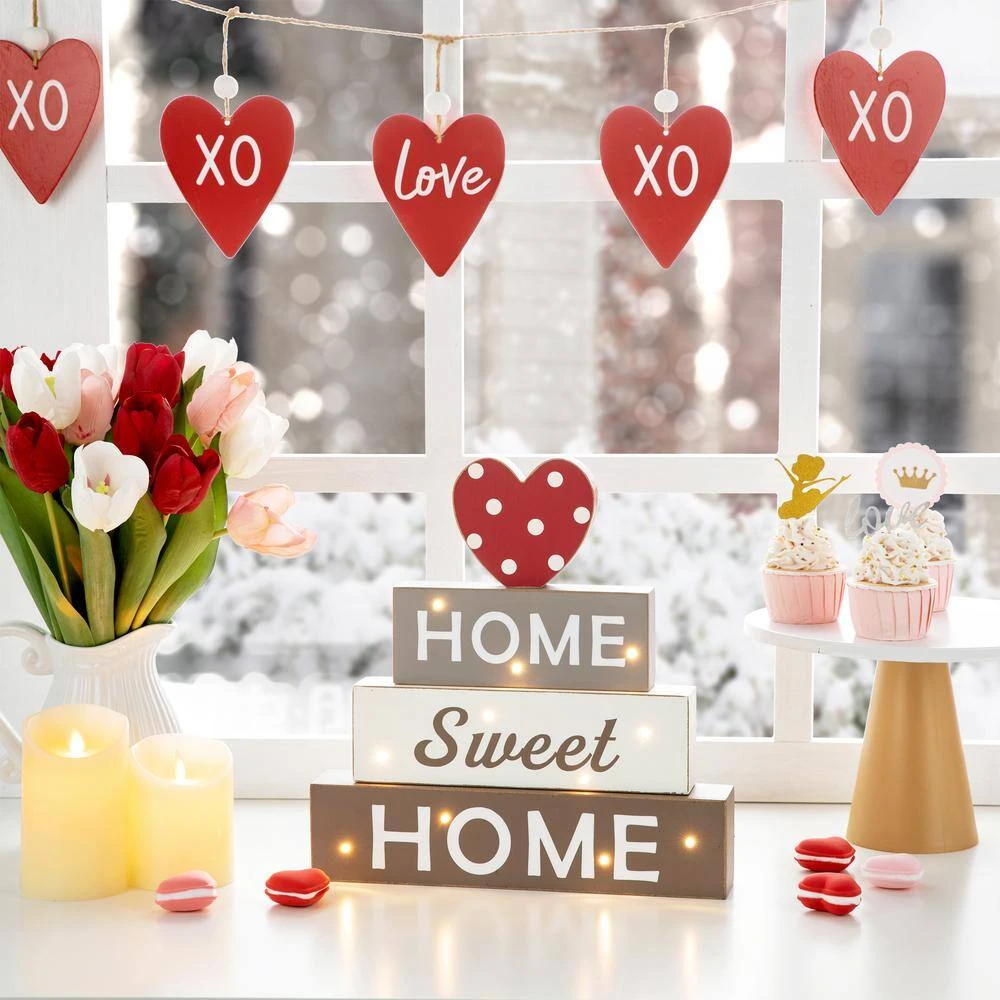 12.75 In. H Lighted Wooden Block Word Sign, W/5 Changeable Top Decors (Spring/Valentine/Patriotic/Fall/Christmas) 2 12.75 In. H Lighted Wooden Block Word Sign, W/5 Changeable Top Decors (Spring/Valentine/Patriotic/Fall/Christmas) - Image 2