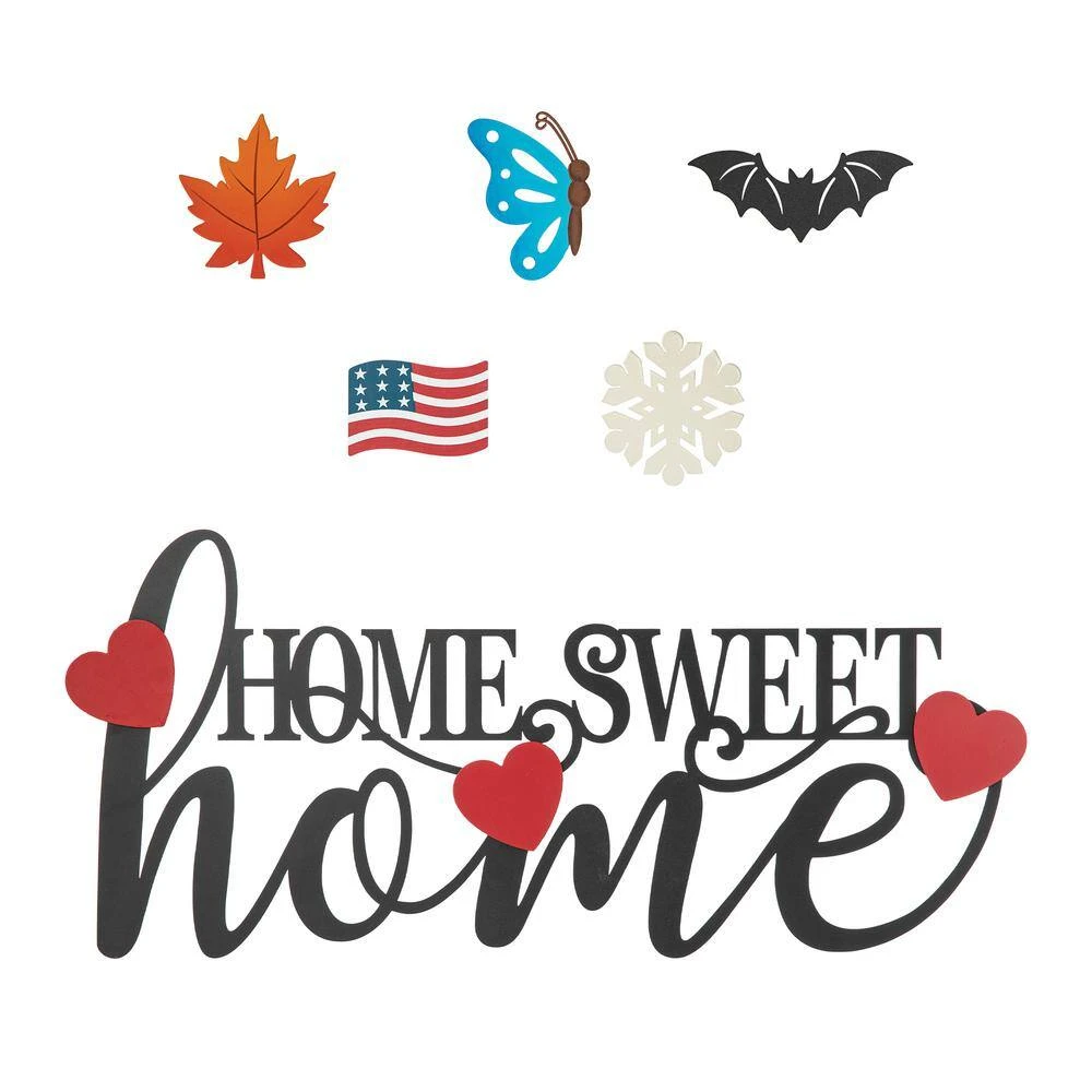 11.5 In. H Metal Home Sweet Home Wall Decor, W/6 Changeable Decors(Spring/Valentine/Patriotic/Fall/Halloween/Christmas) 1 11.5 In. H Metal Home Sweet Home Wall Decor, W/6 Changeable Decors(Spring/Valentine/Patriotic/Fall/Halloween/Christmas)