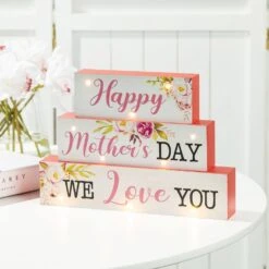 12 In. L Lighted Wooden Happy Mother's Day Block Sign -The Home Depot Shop glitzhome seasonal decorations 2031500004 31 1000