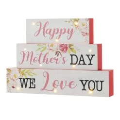 12 In. L Lighted Wooden Happy Mother's Day Block Sign