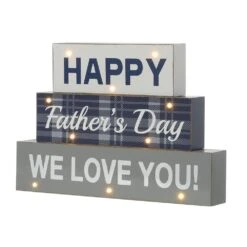 12 In. L Lighted Wooden Happy Father's Day Block Sign