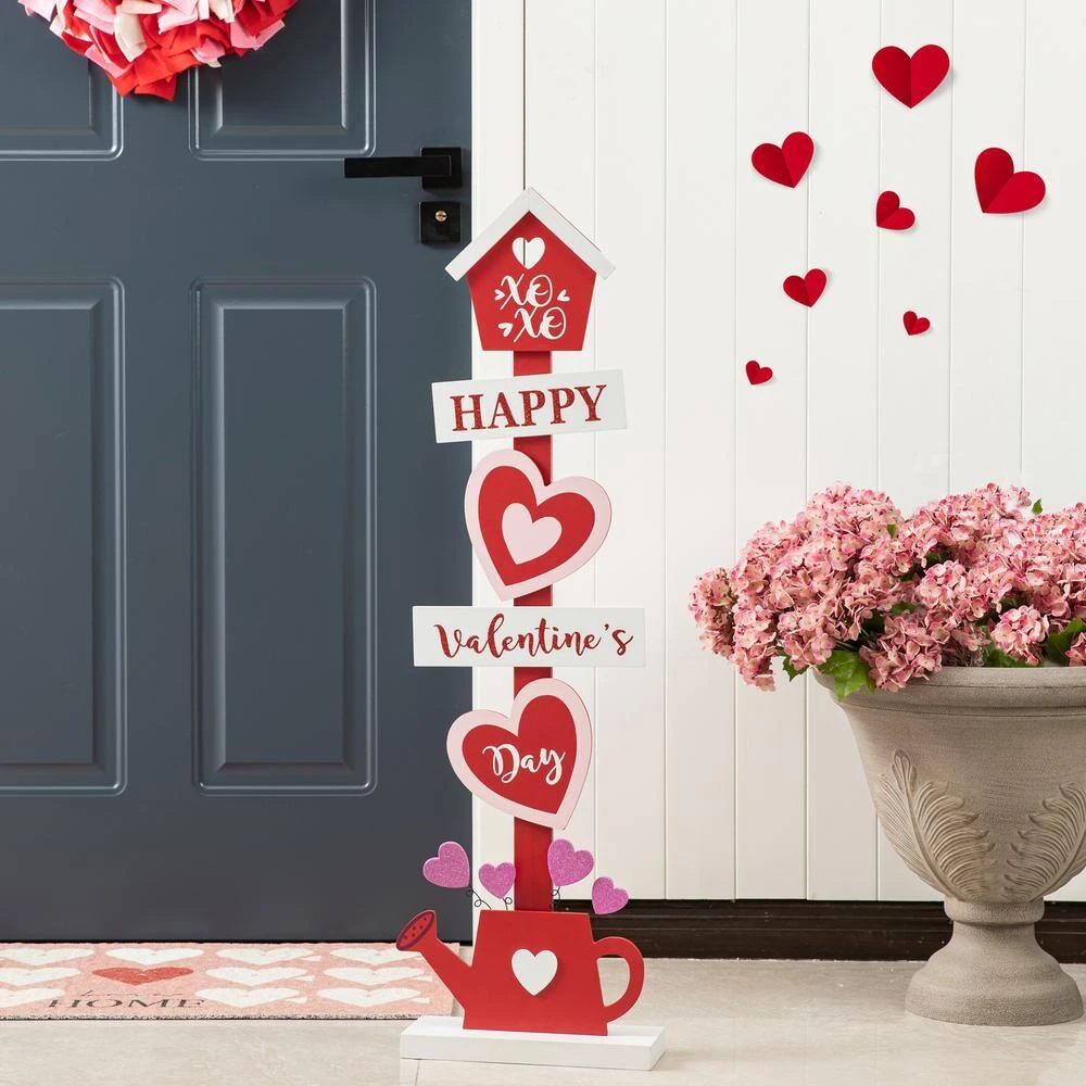 35.75 In.H Valentine's Wooden Heart And Love House Porch Decor(KD) 2 35.75 In.H Valentine's Wooden Heart And Love House Porch Decor(KD) - Image 2