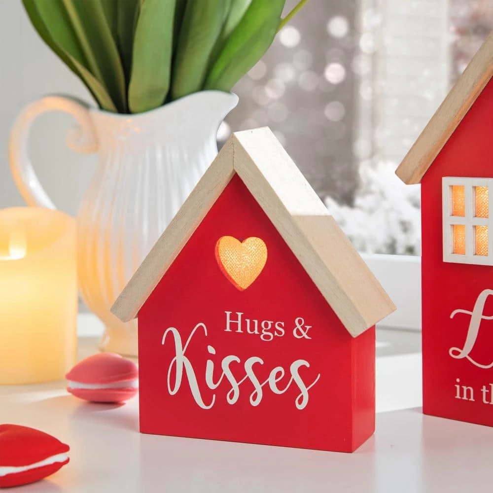 8.50 In. H Valentine's Lighted Wooden House-shaped Table Decor(Set Of 2) 7 8.50 In. H Valentine's Lighted Wooden House-shaped Table Decor(Set Of 2) - Image 7