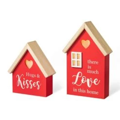 8.50 In. H Valentine's Lighted Wooden House-shaped Table Decor（Set Of 2）