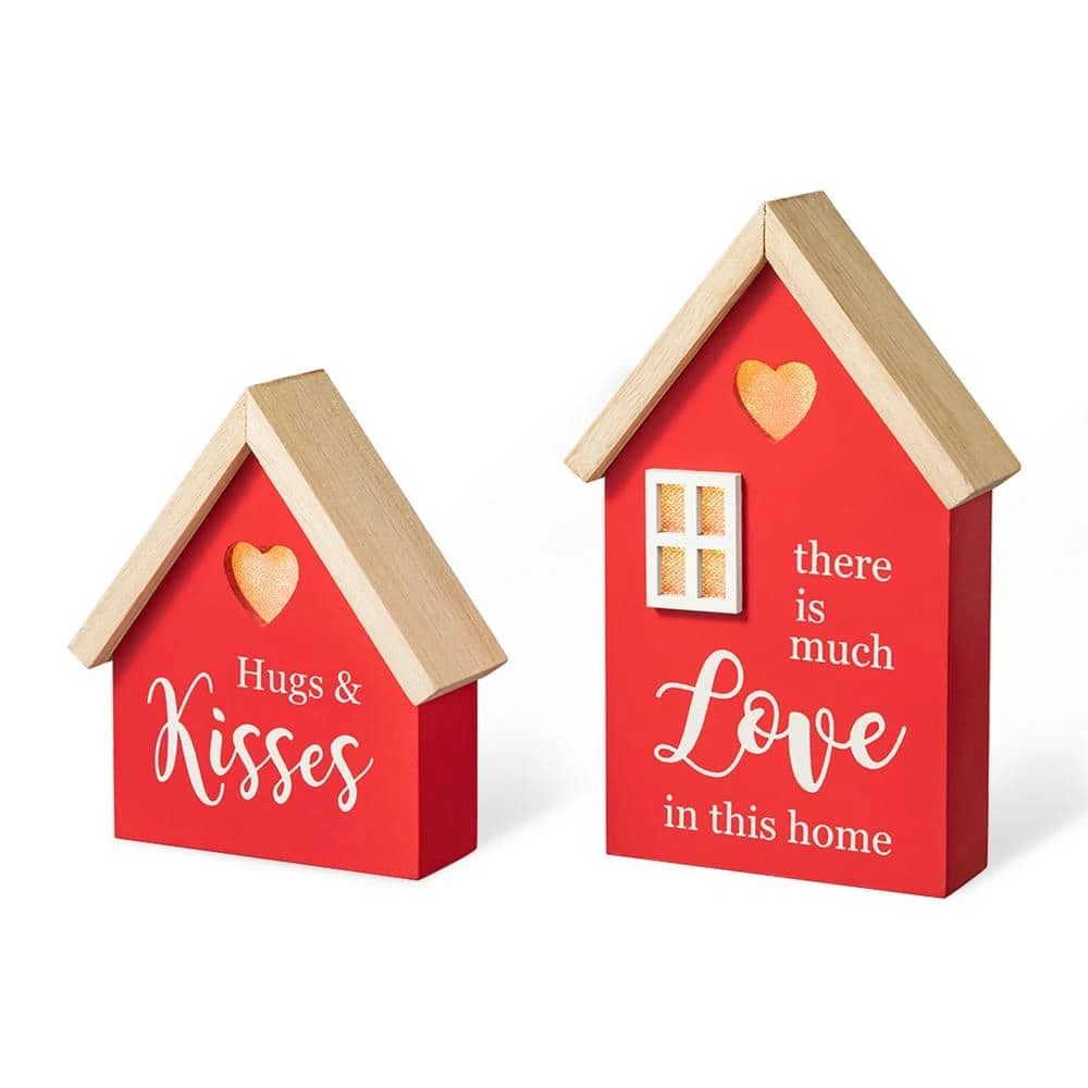 8.50 In. H Valentine's Lighted Wooden House-shaped Table Decor(Set Of 2) 1 8.50 In. H Valentine's Lighted Wooden House-shaped Table Decor(Set Of 2)