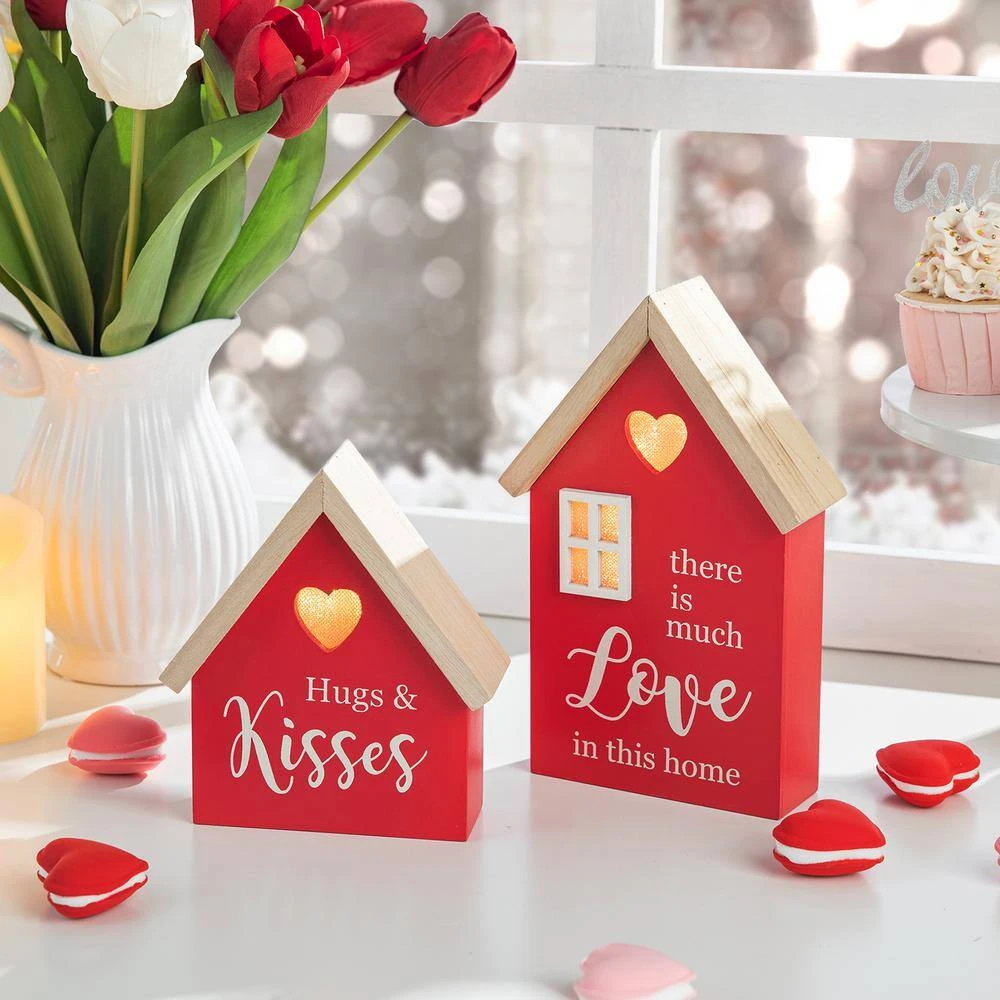 8.50 In. H Valentine's Lighted Wooden House-shaped Table Decor(Set Of 2) 4 8.50 In. H Valentine's Lighted Wooden House-shaped Table Decor(Set Of 2) - Image 4
