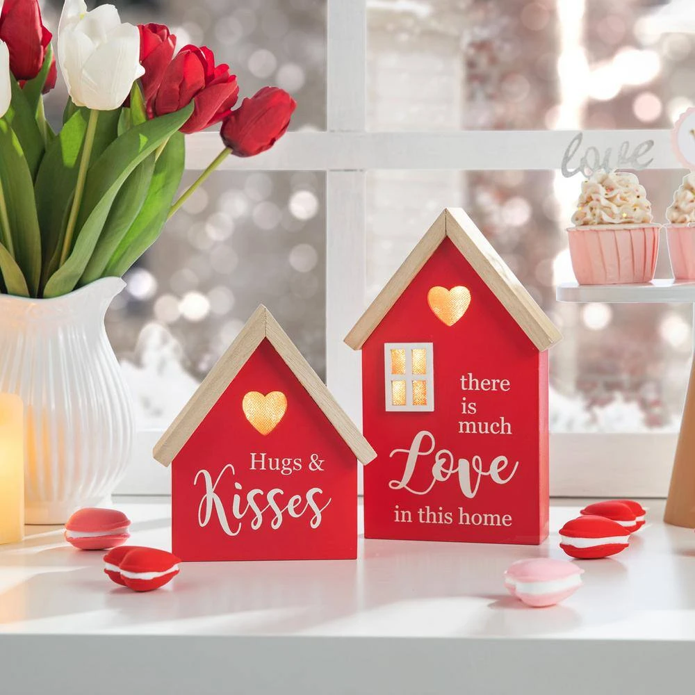 8.50 In. H Valentine's Lighted Wooden House-shaped Table Decor(Set Of 2) 2 8.50 In. H Valentine's Lighted Wooden House-shaped Table Decor(Set Of 2) - Image 2