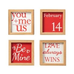 Valentine's 4 In. H Wooden Block Table Decor (Set Of 4 ) -The Home Depot Shop glitzhome seasonal decorations 2032100009 4f 1000
