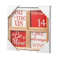 Valentine's 4 In. H Wooden Block Table Decor (Set Of 4 ) -The Home Depot Shop glitzhome seasonal decorations 2032100009 c3 1000