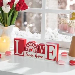 4.25 In. H Valentine's Wooden LOVE Table Decor 15 4.25 In. H Valentine's Wooden LOVE Table Decor -The Home Depot Shop glitzhome seasonal decorations 2032100010 31 1000