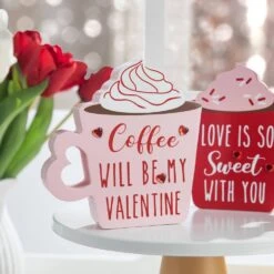 Wooden Valentine's Coffee Cup Table Decor (Set Of 2) 13 Wooden Valentine's Coffee Cup Table Decor (Set Of 2) -The Home Depot Shop glitzhome seasonal decorations 2032100011 4f 1000