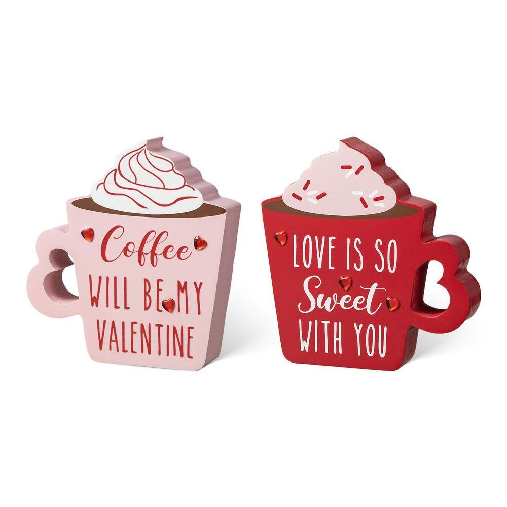 Wooden Valentine's Coffee Cup Table Decor (Set Of 2) 1 Wooden Valentine's Coffee Cup Table Decor (Set Of 2)