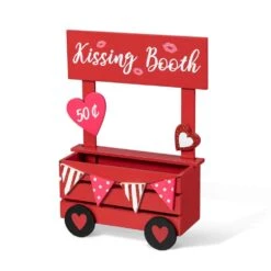 10 In. H Valentine's Wooden KISSING BOOTH Table Decor