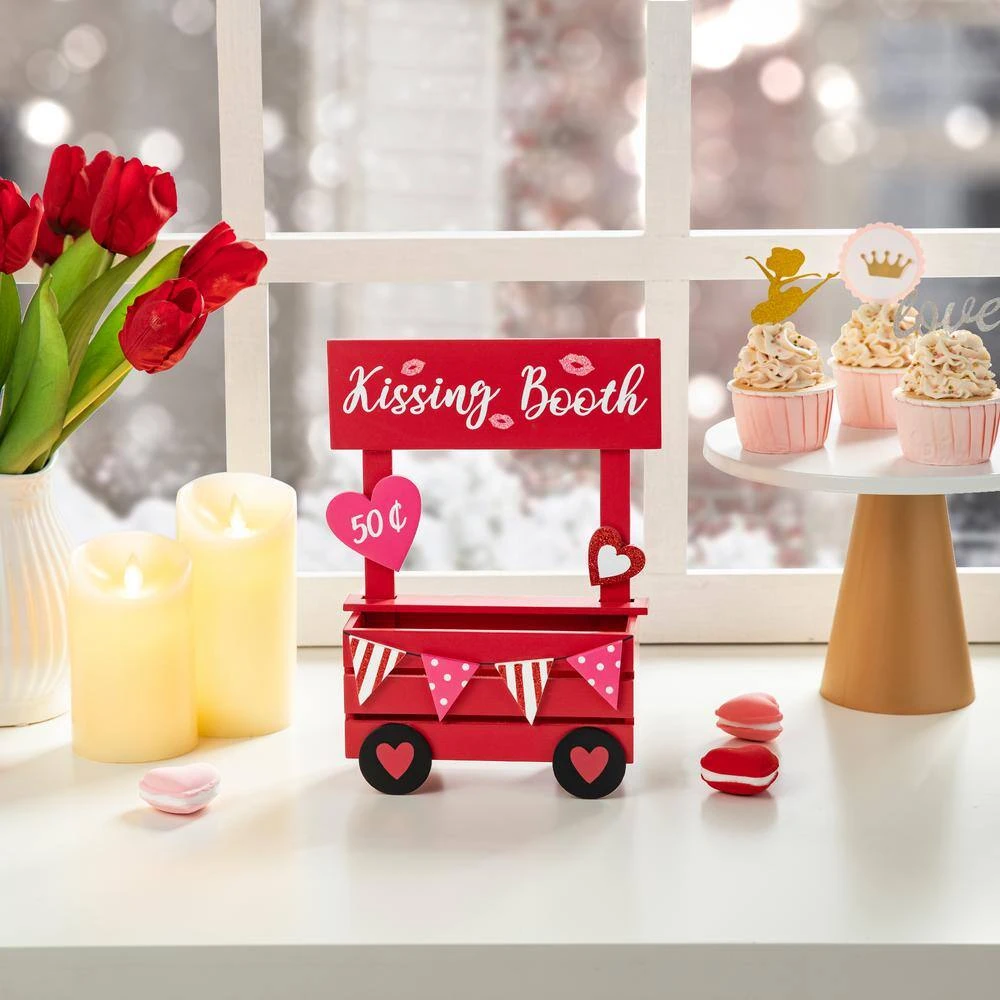 10 In. H Valentine's Wooden KISSING BOOTH Table Decor 2 10 In. H Valentine's Wooden KISSING BOOTH Table Decor - Image 2