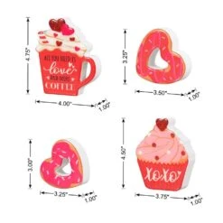 4.75 In. H Valentine's Epoxy Wooden Cup Cakes And Heart Table Decor (Set Of 4) -The Home Depot Shop glitzhome seasonal decorations 2032100013 1f 1000
