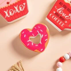 4.75 In. H Valentine's Epoxy Wooden Cup Cakes And Heart Table Decor (Set Of 4) -The Home Depot Shop glitzhome seasonal decorations 2032100013 76 1000