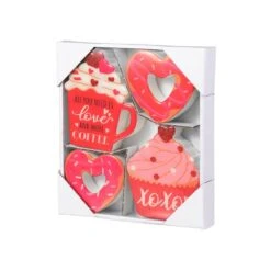 4.75 In. H Valentine's Epoxy Wooden Cup Cakes And Heart Table Decor (Set Of 4) -The Home Depot Shop glitzhome seasonal decorations 2032100013 c3 1000