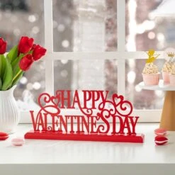 6.5 In. H Valentine's Wooden & Metal HAPPY VALENTINE'S DAY Table Decor -The Home Depot Shop glitzhome seasonal decorations 2032100014 31 1000
