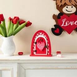 Valentine's 8.5 In. H Wooden Door-Shaped Photo Frame Table Decor -The Home Depot Shop glitzhome seasonal decorations 2032100015 fa 1000