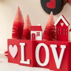 7.50 In. H Valentine's Wooden House/Brush Trees LOVE Table Decor -The Home Depot Shop glitzhome seasonal decorations 2032100016 1f 1000