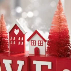 7.50 In. H Valentine's Wooden House/Brush Trees LOVE Table Decor -The Home Depot Shop glitzhome seasonal decorations 2032100016 44 1000