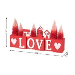 7.50 In. H Valentine's Wooden House/Brush Trees LOVE Table Decor -The Home Depot Shop glitzhome seasonal decorations 2032100016 4f 1000